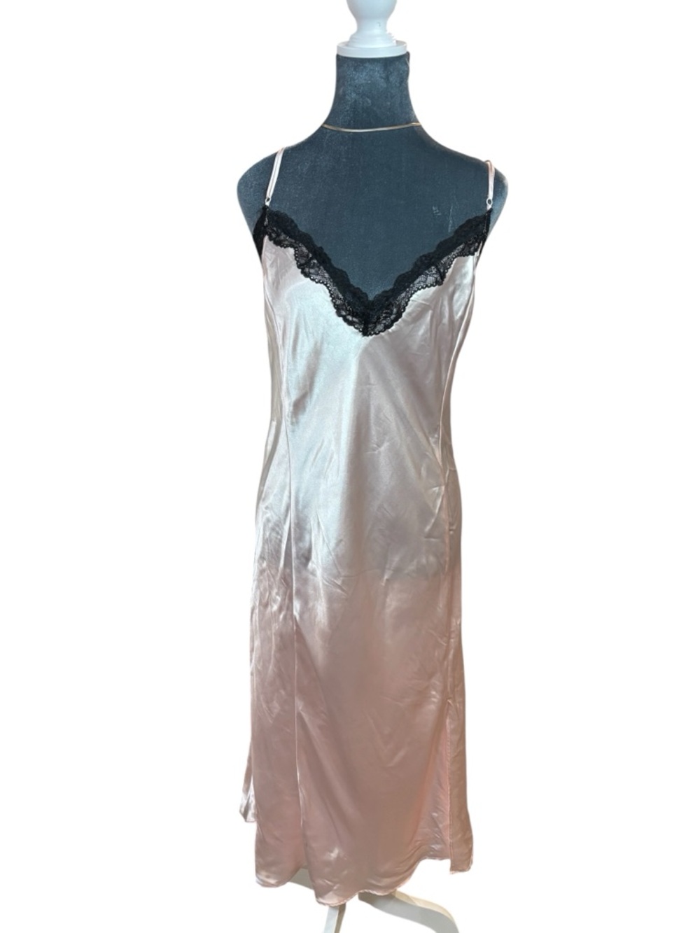 Linea Donatella Vintage Light Pink Slip with Black Lace Trim